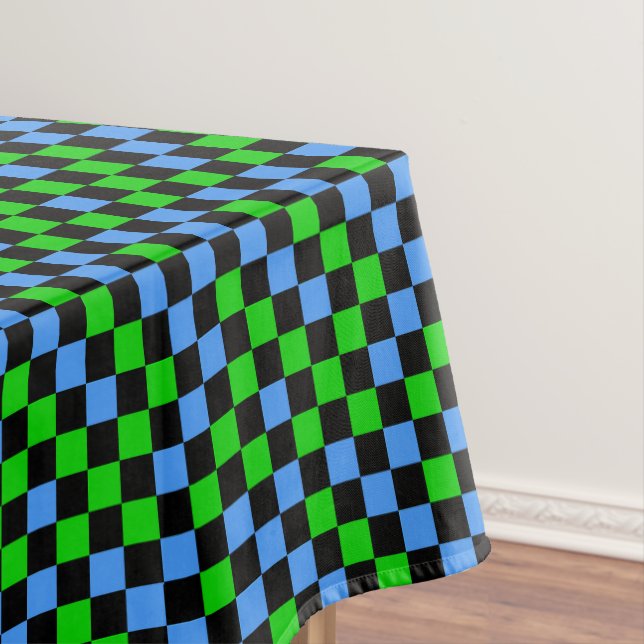 Blue Green And Black Checkered Pattern  Tablecloth (In Situ)