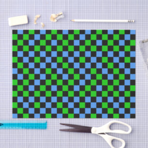 Blue Green And Black Checkered Pattern  Tissue Paper