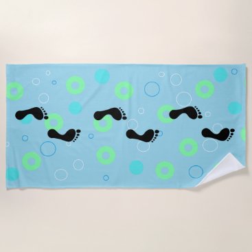 Blue Green and Black Footprints Beach Towel Blue Green and Black Footprints Beach Towel