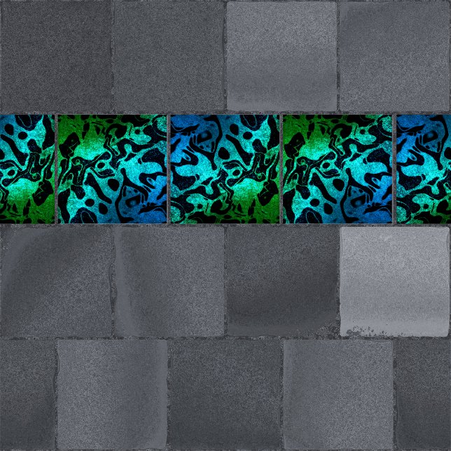 Blue Green and black glitter wavy pattern Ceramic Tile (Creator Uploaded)