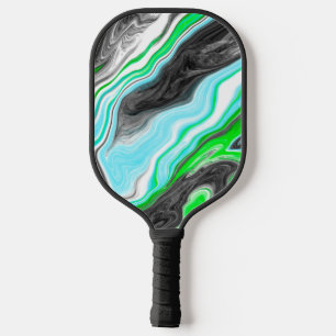 Blue, Green and Black Marble Pour Painting Effect Pickleball Paddle