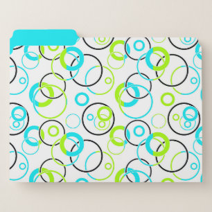 blue green and black rings and circles on white file folder
