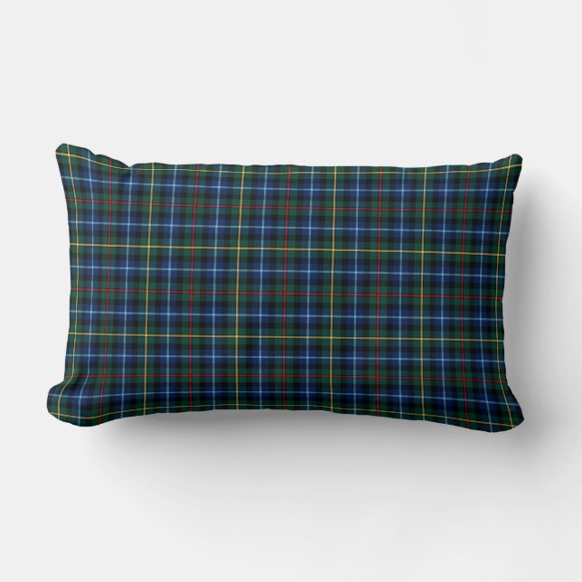 Blue, Green, and Black Smith Clan Scottish Plaid Lumbar Pillow (Front)