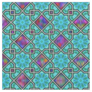 Blue Green and Bright Islamic Style Pattern Fabric