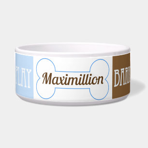 Blue Green and Brown Checks with Dog's Name Pet Bowl