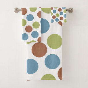 Blue, Green, and Brown Dots  Bath Towel Set