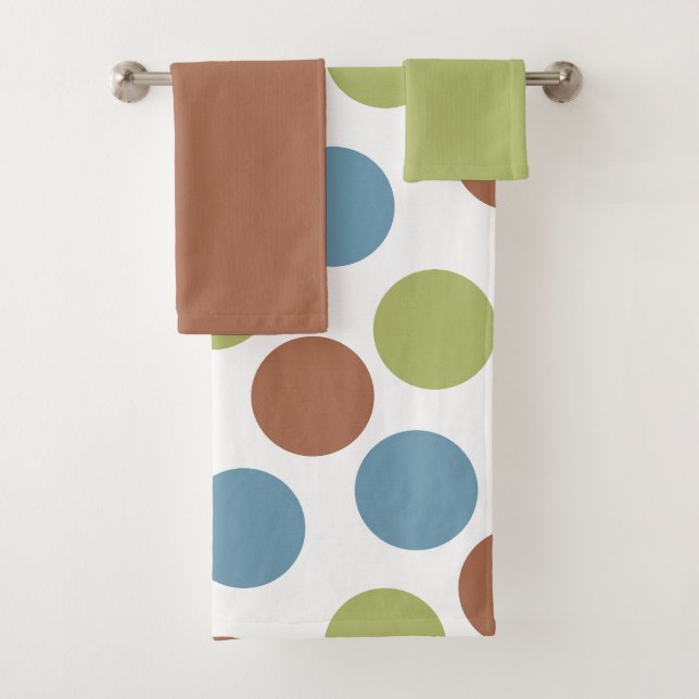Blue, Green, and Brown Dots  Bath Towel Set (Insitu)