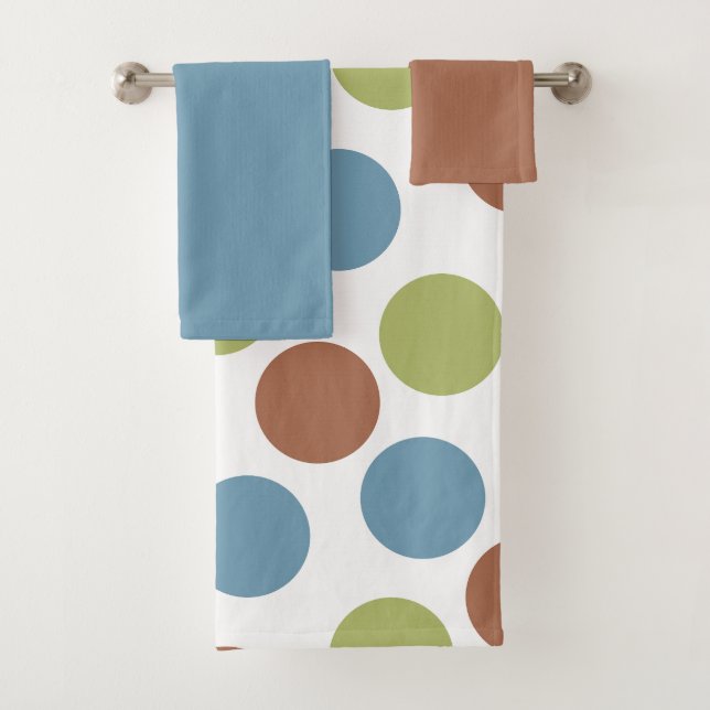 Blue, Green, and Brown Dots  Bath Towel Set (Insitu)