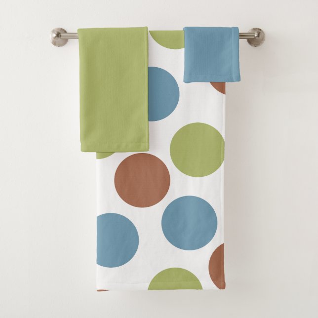 Blue, Green, and Brown Dots  Bath Towel Set (Insitu)