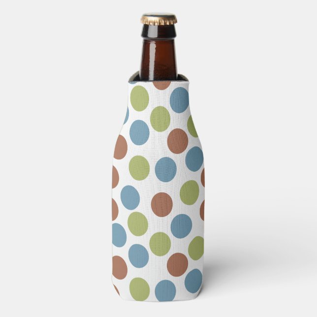 Blue, Green, and Brown Dots  Bottle Cooler (Bottle Front)
