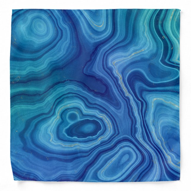 Blue, green and gold Agate Marble pattern Bandana (Front)
