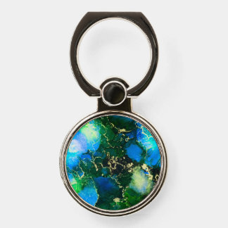 Blue Green and Gold Alcohol Ink Abstract Phone Ring Stand