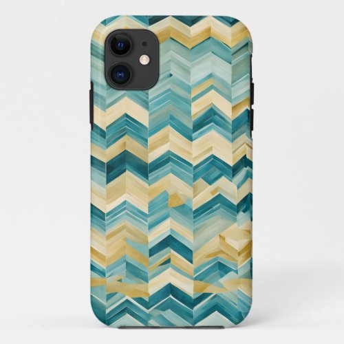 Blue Green and Gold Broken Chevrons iPhone 11 Case