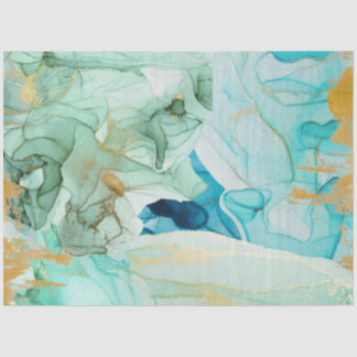 Blue, green and gold decoupage tissue paper