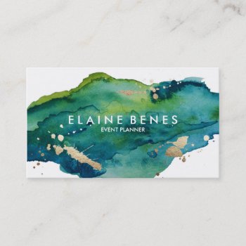 Blue Green And Gold Splatter Business Card by spinsugar at Zazzle