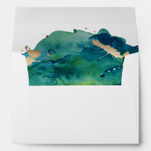 Blue Green and Gold Splatter Custom Envelope