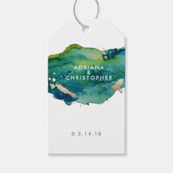 Blue Green And Gold Splatter Gift Tags by spinsugar at Zazzle