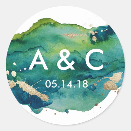 Blue Green and Gold Splatter Monogram Sticker