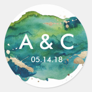 Blue Green and Gold Splatter Monogram Sticker