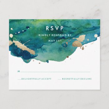 Blue Green And Gold Splatter Rsvp by spinsugar at Zazzle