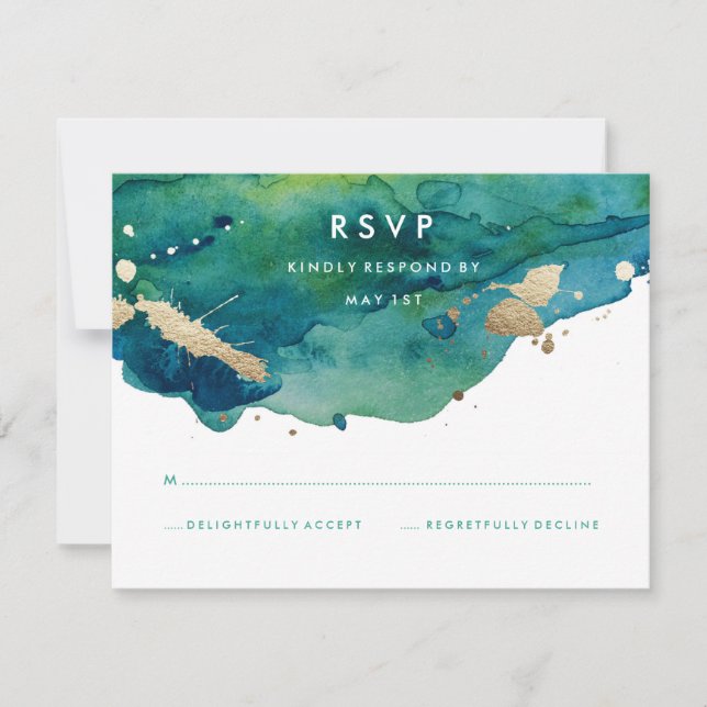 Blue Green and Gold Splatter RSVP (Front)
