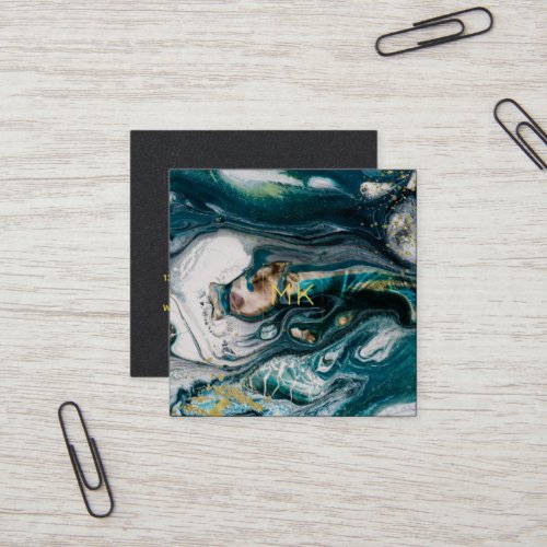 Blue Green and Gold Splatter  Square Business Square Business Card