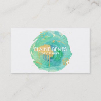 Blue Green And Gold Watercolor Business Card by spinsugar at Zazzle