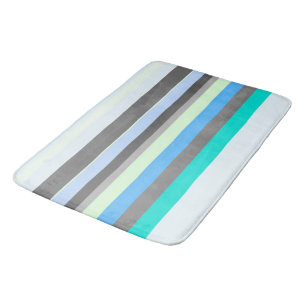 Blue, green and gray Abstract Stripes Bath Mat