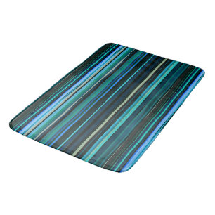 Blue, green and gray Abstract Stripes Bath Mat