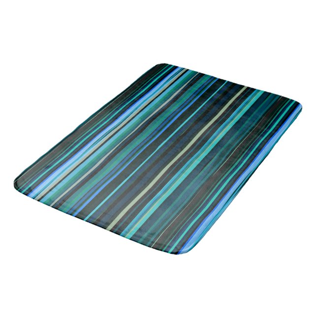 Blue, green and gray Abstract Stripes Bath Mat (Angled)