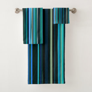 Blue, green and gray Abstract Stripes Bath Towel Set