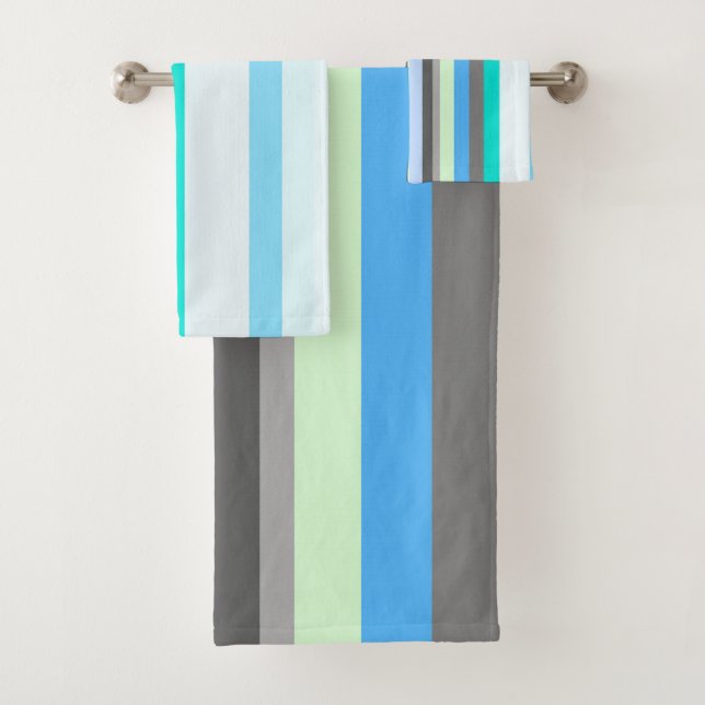 Blue, green and gray Abstract Stripes Bath Towel Set (Insitu)