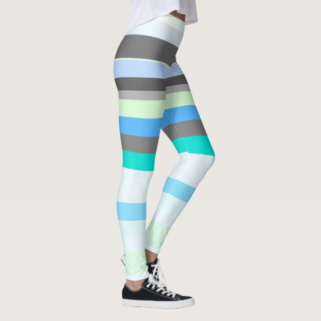 Blue, green and gray Abstract Stripes Leggings (Right)