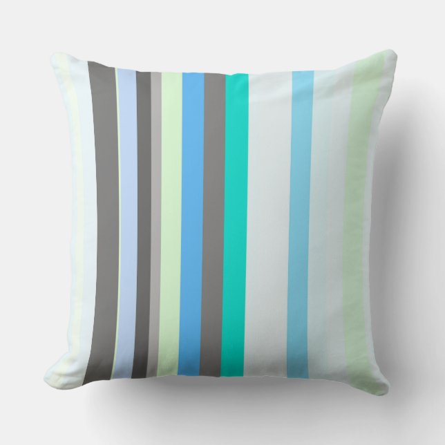 Blue, green and gray Abstract Stripes Throw Pillow (Front)