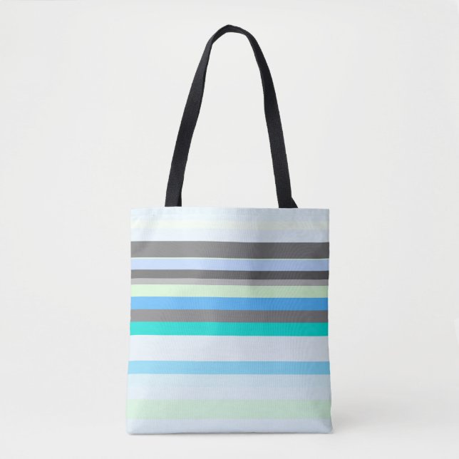 Blue, green and gray Abstract Stripes Tote Bag (Front)