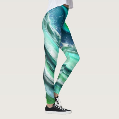 Blue green and gray marble  leggings
