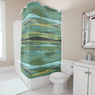 Blue Green and Gray Modern art Shower Curtain