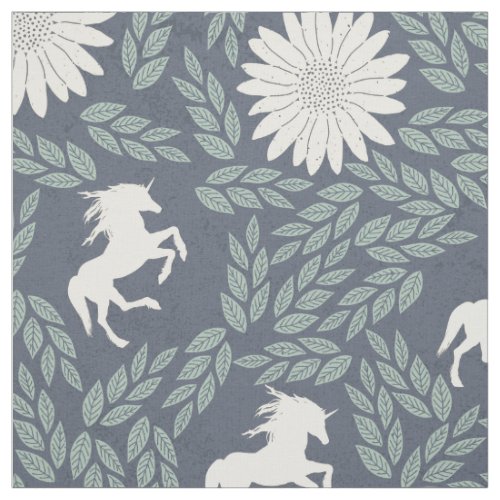 Blue Green and Ivory Unicorn Pattern Fabric