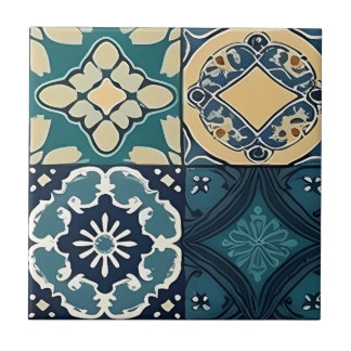 Blue, Green and Pale Yellow Ceramic Moroccan Tile