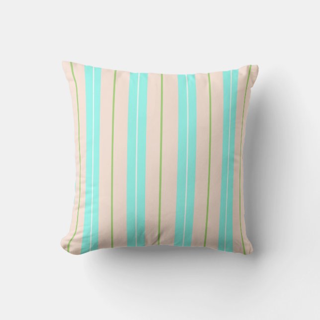 Blue Green And Peach Beach Stripes Throw Pillow (Front)