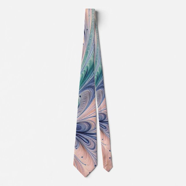  blue, green, and peach marbling neck tie (Front)