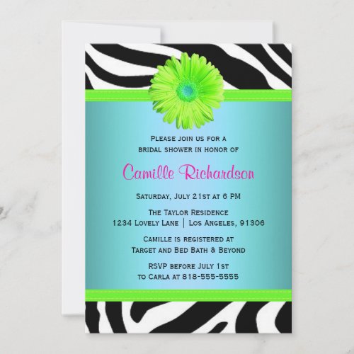 Blue, Green and Pink Bridal Shower Invitation