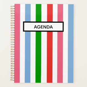 Blue Green and Pink Striped Planner