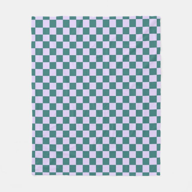 Blue Green And Purple Checkered Pattern Checkerboa Fleece Blanket (Front)