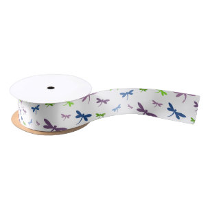 Blue, Green, and Purple Dragonflies Satin Ribbon