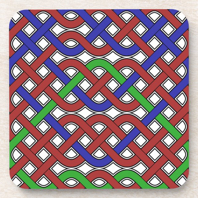 Blue, Green and Red Celtic Knots Beverage Coaster (Front)