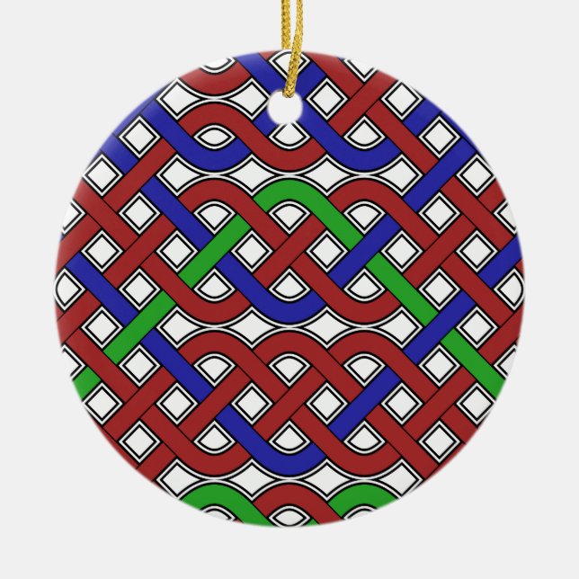 Blue, Green and Red Celtic Knots Ceramic Ornament (Front)