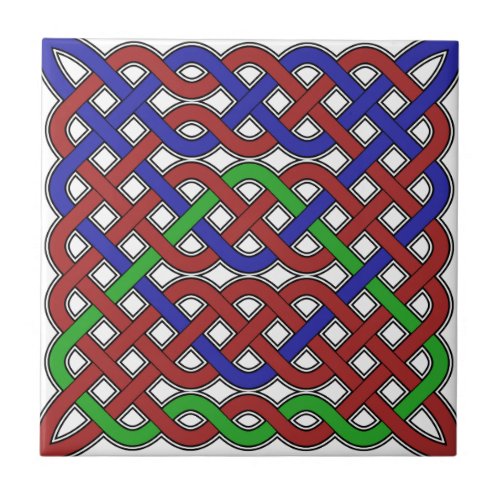 Blue Green and Red Celtic Knots Ceramic Tile