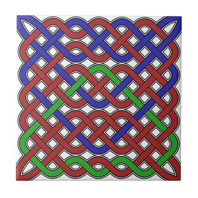Blue, Green and Red Celtic Knots Ceramic Tile (Front)
