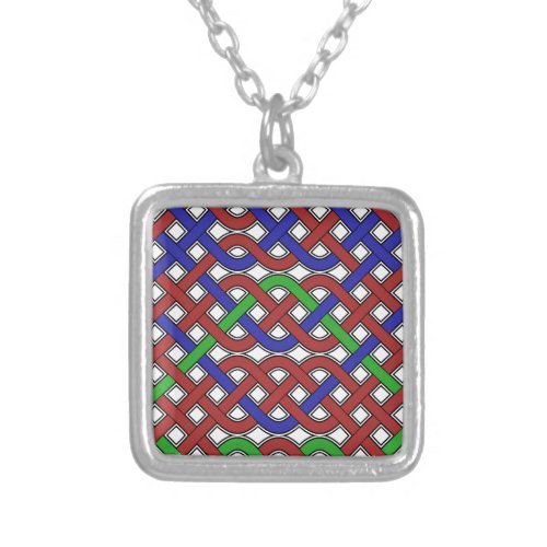 Blue Green and Red Celtic Knots Silver Plated Necklace